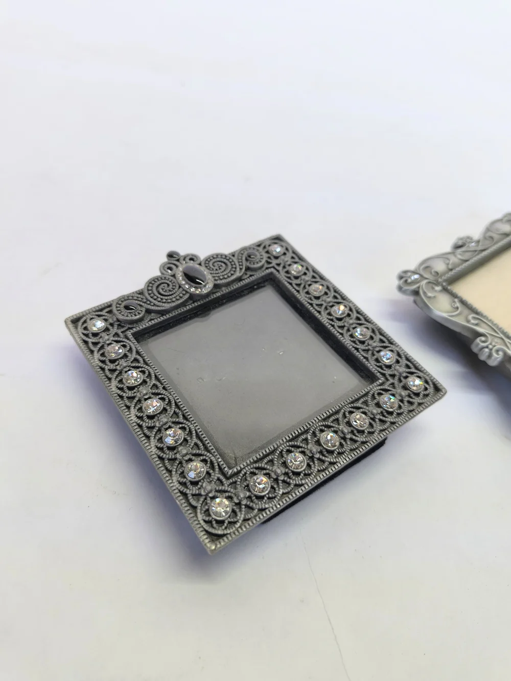 VINTAGE Miniature Ornate Silver Square Picture Frames Burnes & Boston Set Of 2